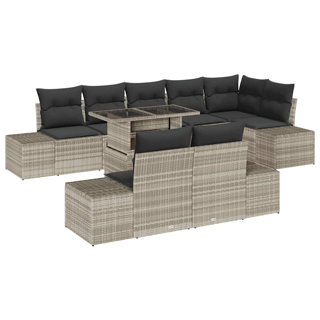 Havesofa Sæt med pude 9 pcs Lysegrå polyrattan