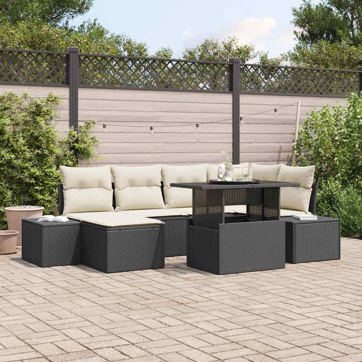Havesofa Sæt 7 stk. Sort og Cream polyrattan