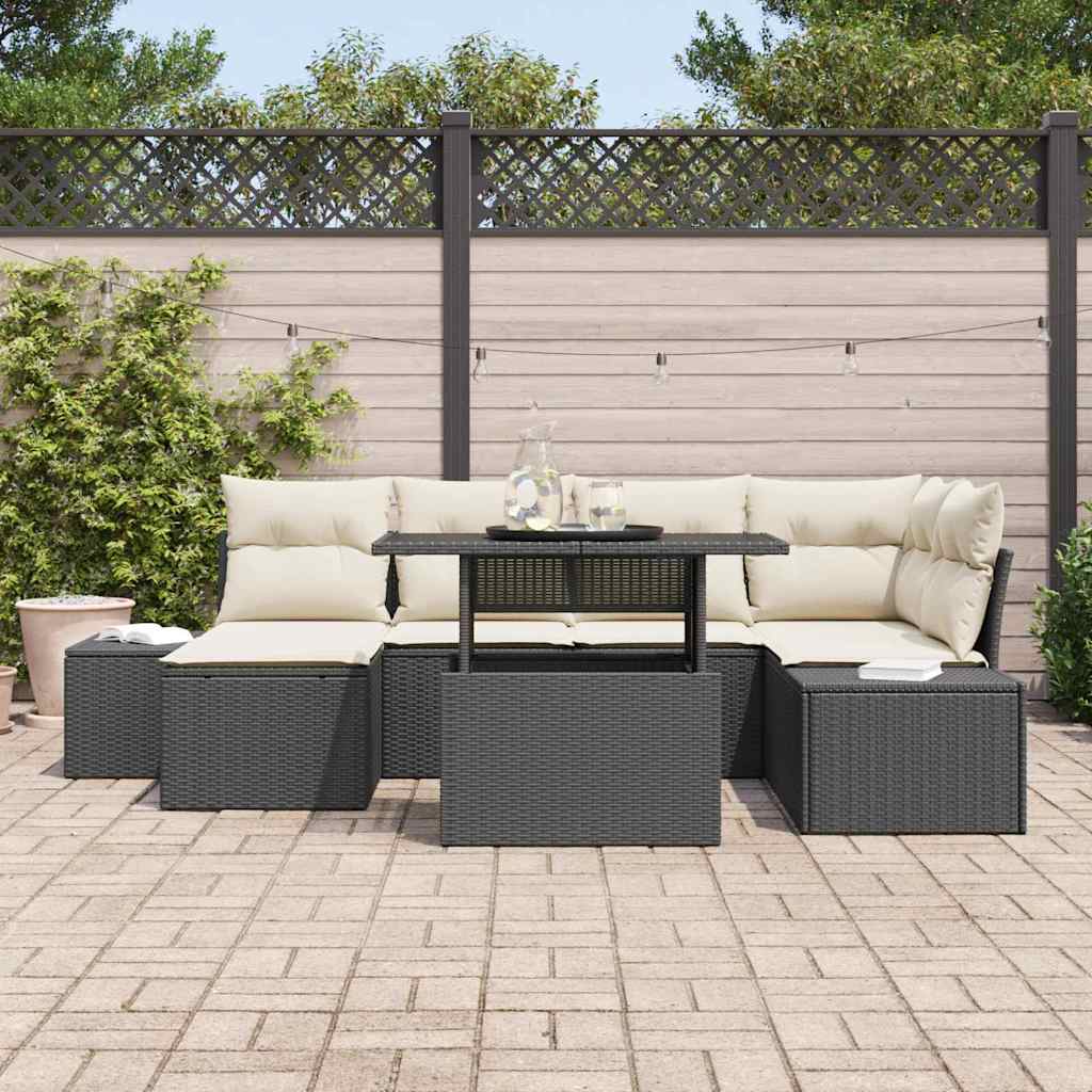 Havesofa Sæt 7 stk. Sort og Cream polyrattan