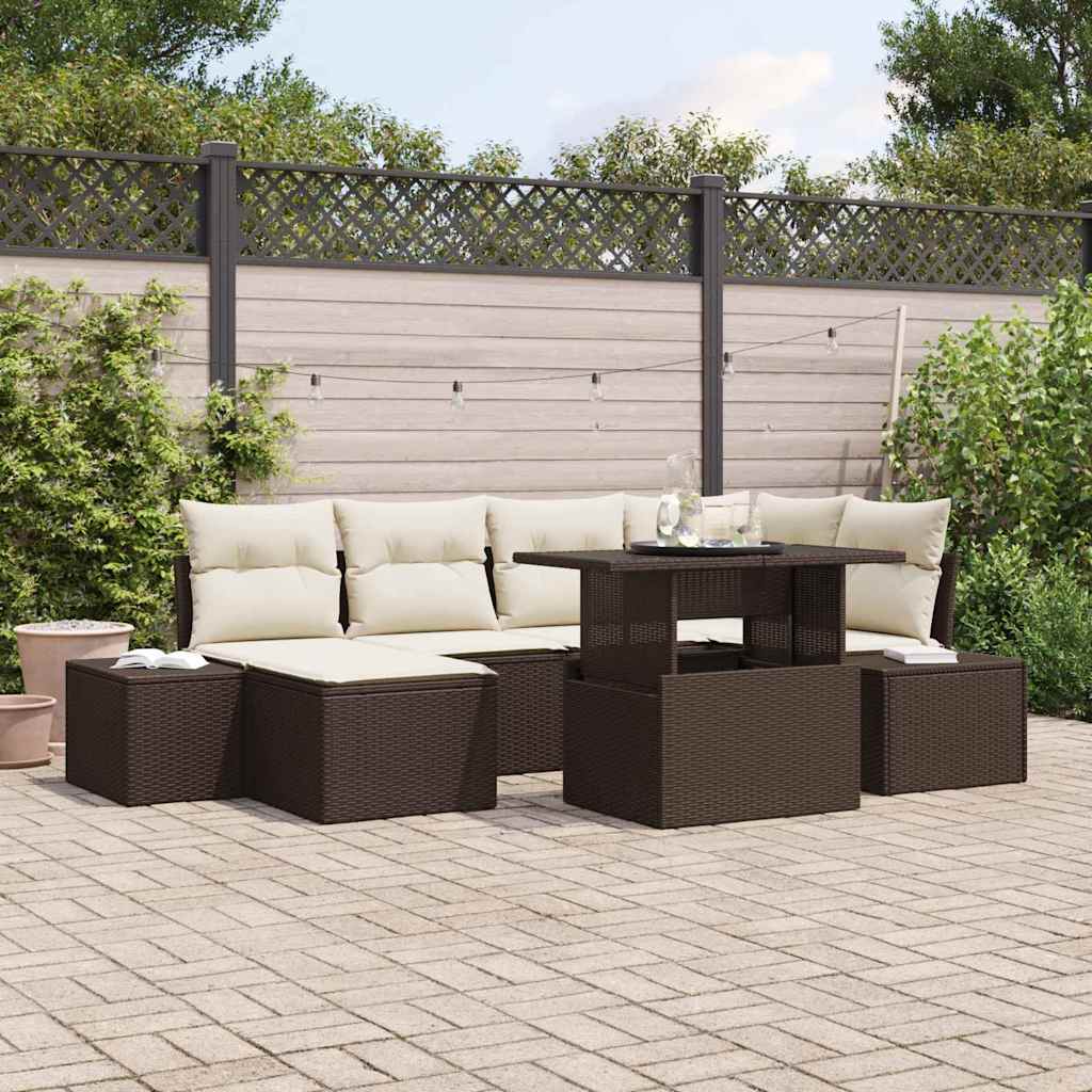 Havesofa Sæt 7 stk. Brun og Creme polyrattan