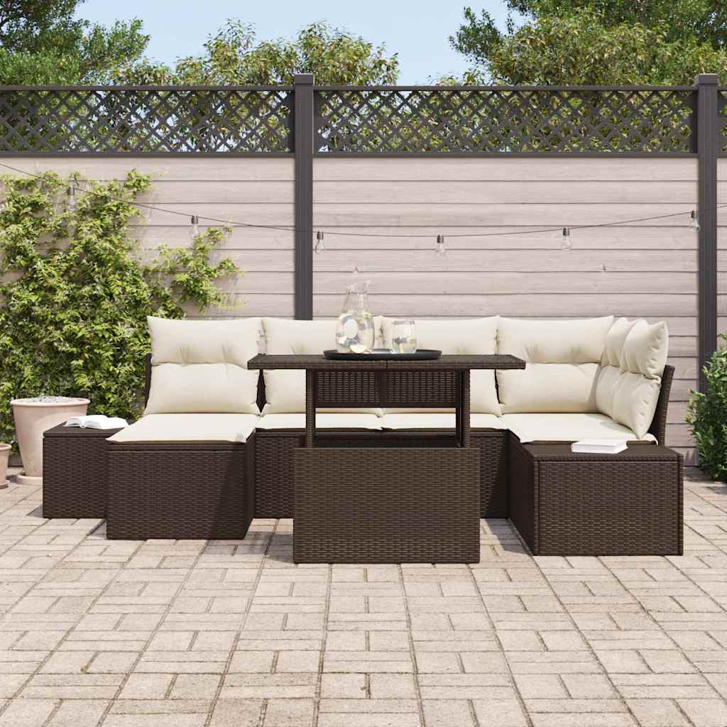 Havesofa Sæt 7 stk. Brun og Creme polyrattan