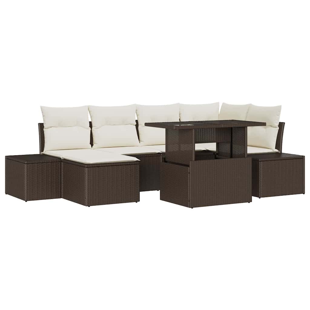 Havesofa Sæt 7 stk. Brun og Creme polyrattan