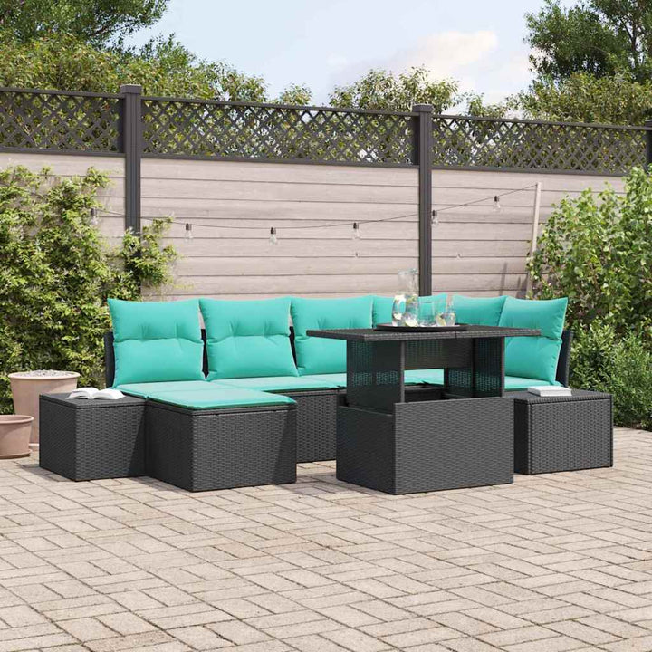 Havesofa Sæt 7 stk. Sort og Blå polyrattan