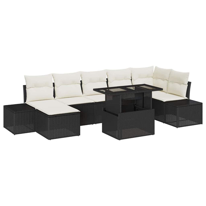 Havesofa Sæt med pude 8 pcs Sort og cremefarvet