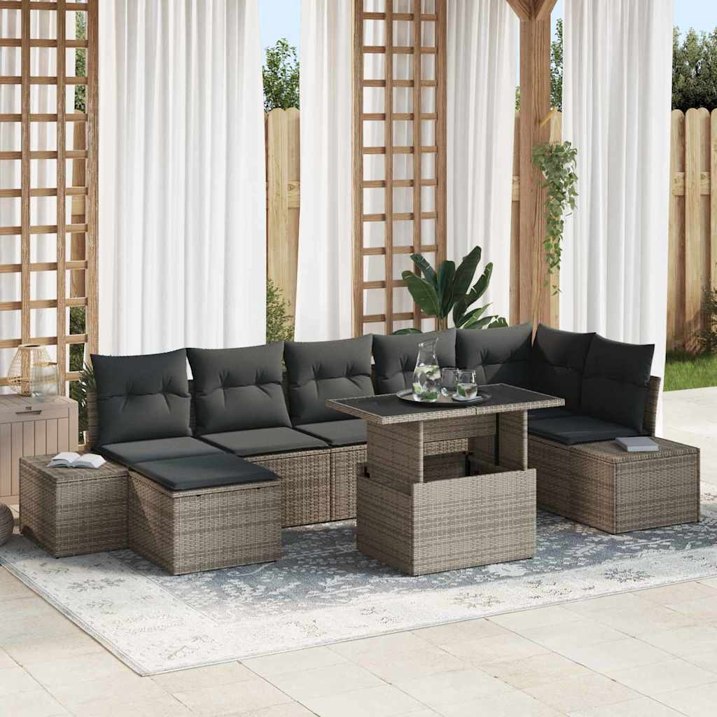 Havesofa Sæt 8 pcs Grå Polyrattan og pulverlakeret stål og glas