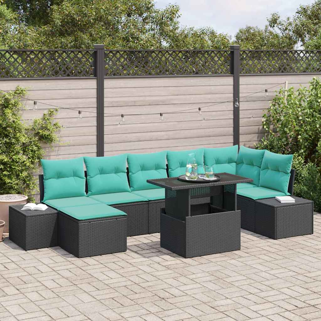 Havesofa Sæt 8 stk. Sort og Blå polyrattan