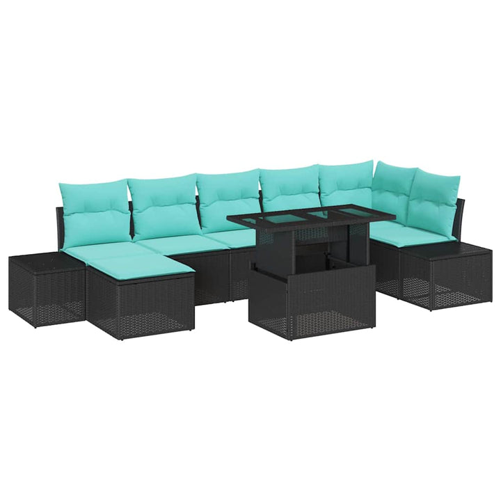 Havesofa Sæt 8 stk. Sort og Blå polyrattan