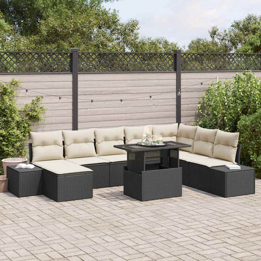 Havesofa Sæt 9 stk. Sort og Cream polyrattan