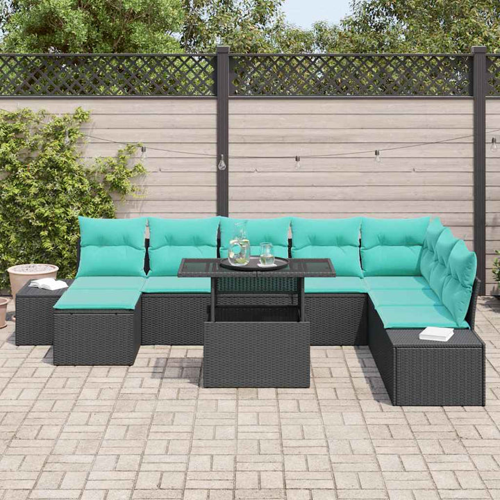 Havesofa Sæt 9 stk. Sort og Blå polyrattan