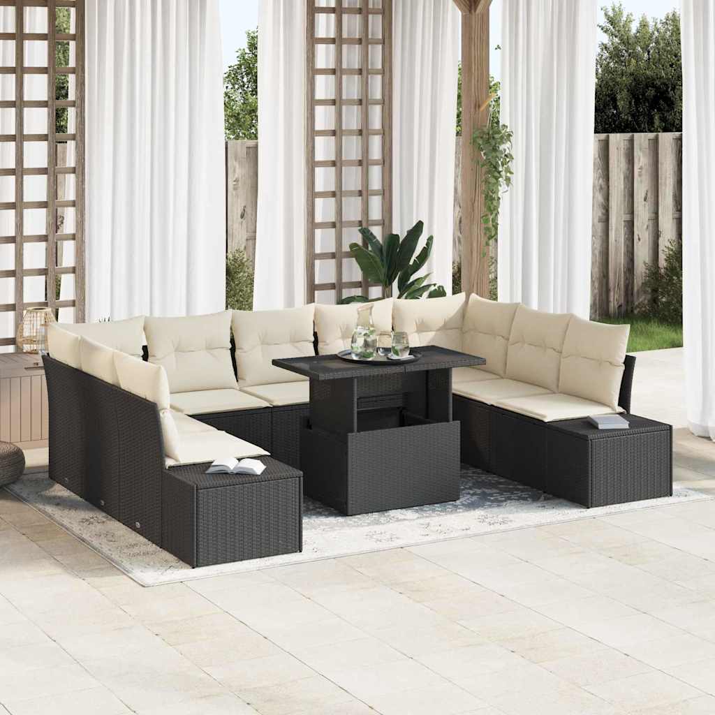 Havesofa Sæt 10 stk. Sort og Cream polyrattan