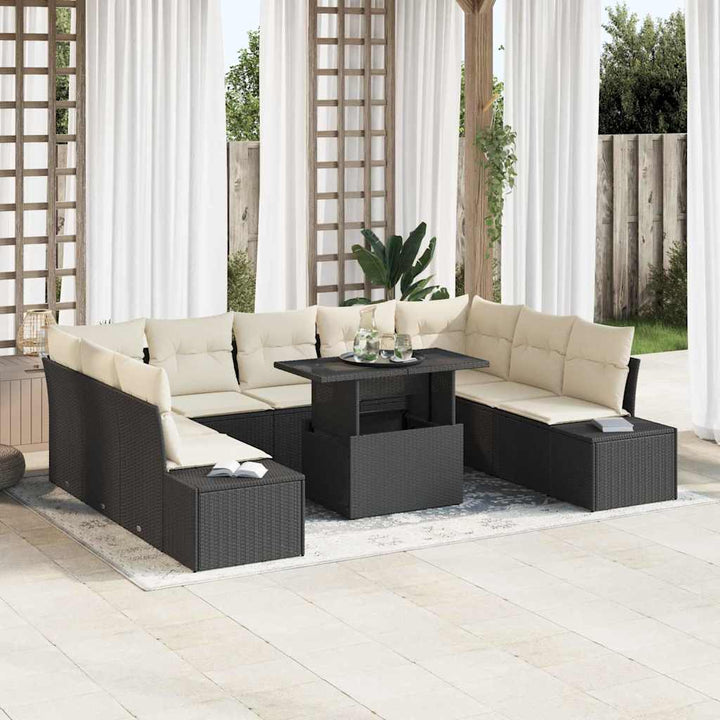Havesofa Sæt 10 stk. Sort og Cream polyrattan