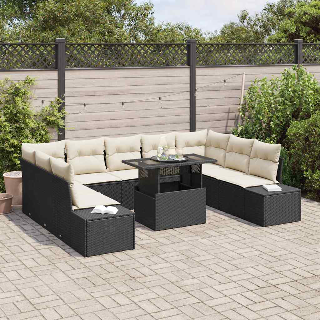 Havesofa Sæt 10 stk. Sort og Cream polyrattan