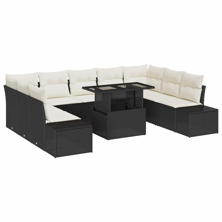 Havesofa Sæt 10 stk. Sort og Cream polyrattan