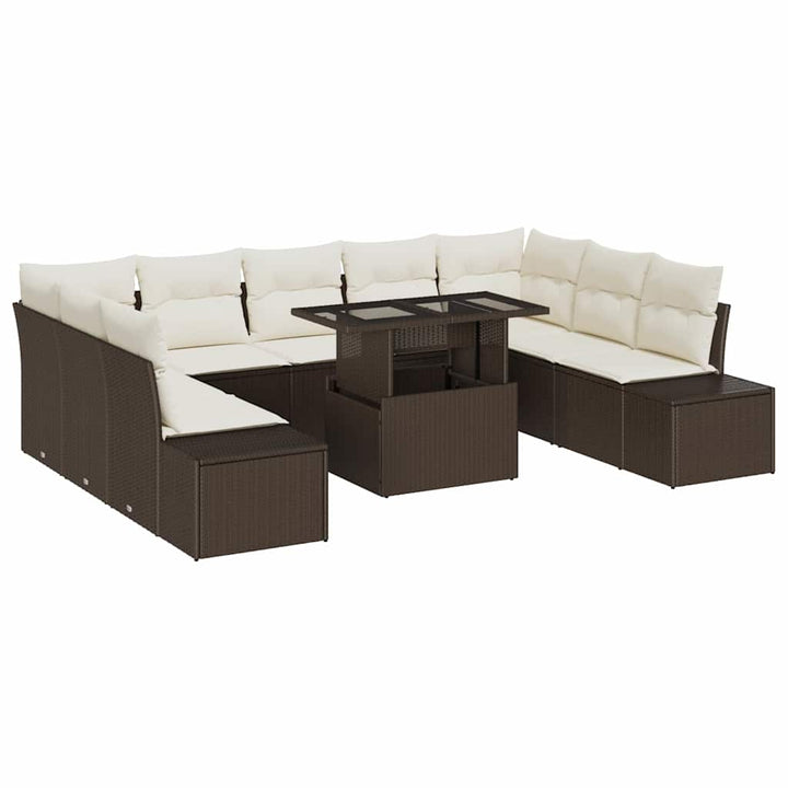 Havesofa Sæt med pude 10 pcs Brun og Creme polyrattan