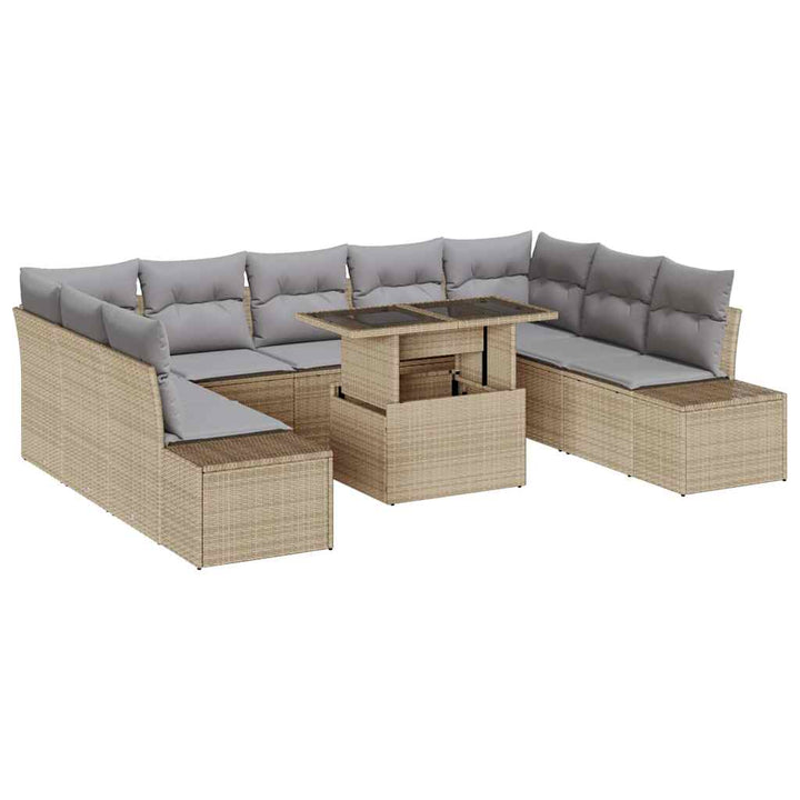 Havesofa Sæt med pude med opbevaring 10 pcs beige og lysegrå
