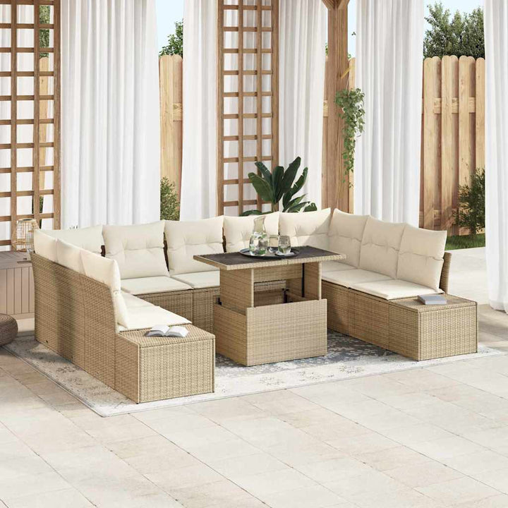 Havesofa Sæt med pude 10 pcs Beige og creme polyrattan
