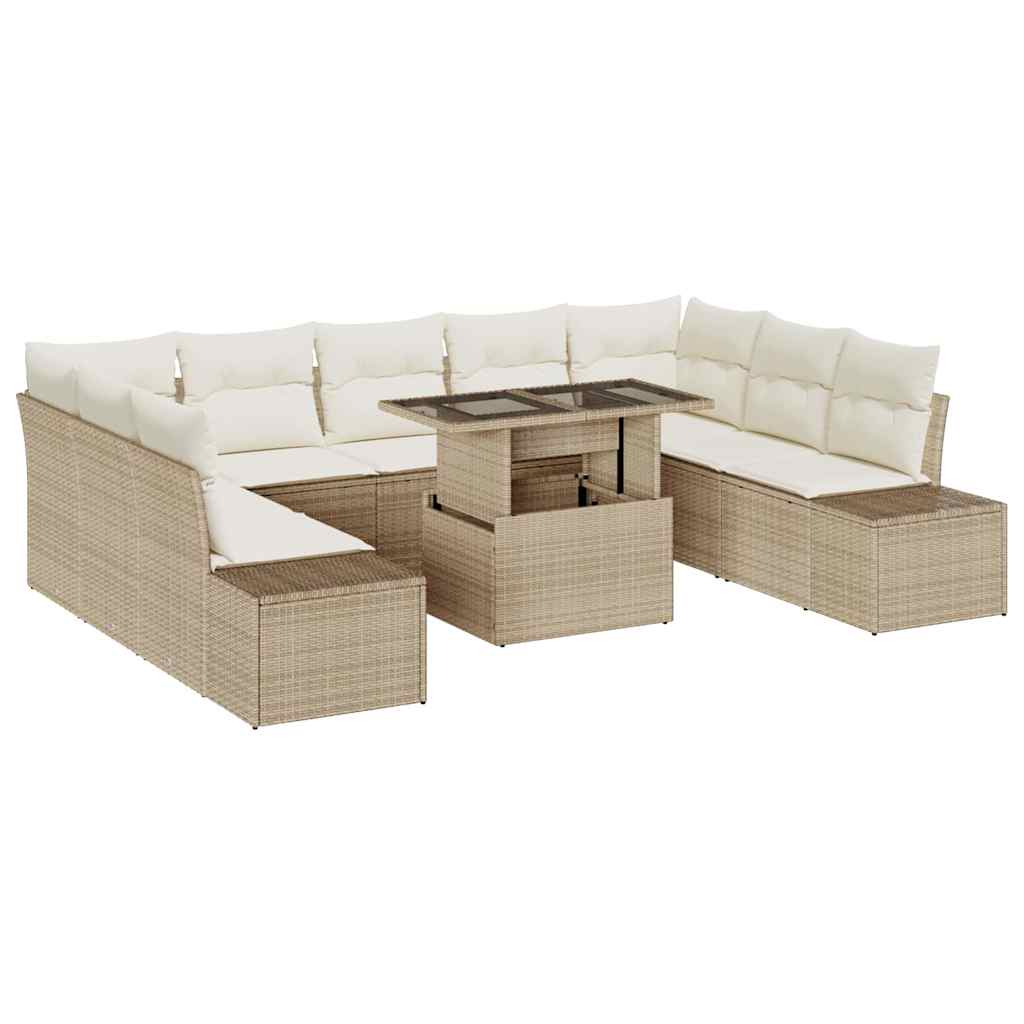Havesofa Sæt med pude 10 pcs Beige og creme polyrattan