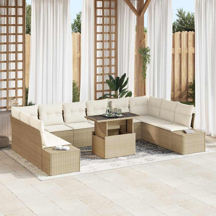 Havesofa Sæt med pude 11 pcs beige og cremefarvet