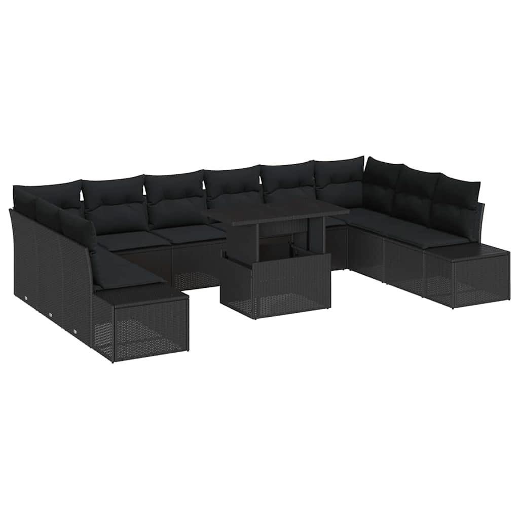 Havesofa Sæt med pude med opbevaring 11 pcs Sort