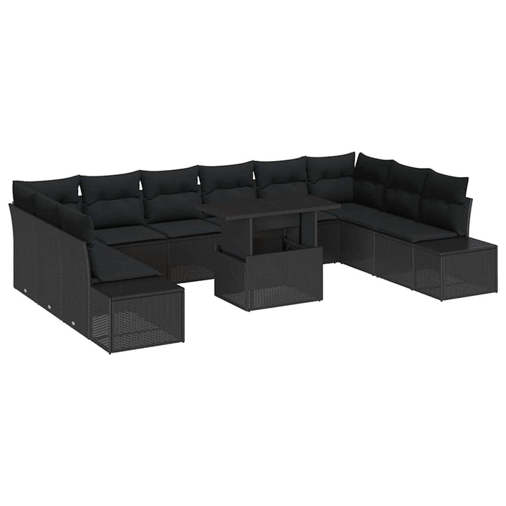 Havesofa Sæt med pude med opbevaring 11 pcs Sort