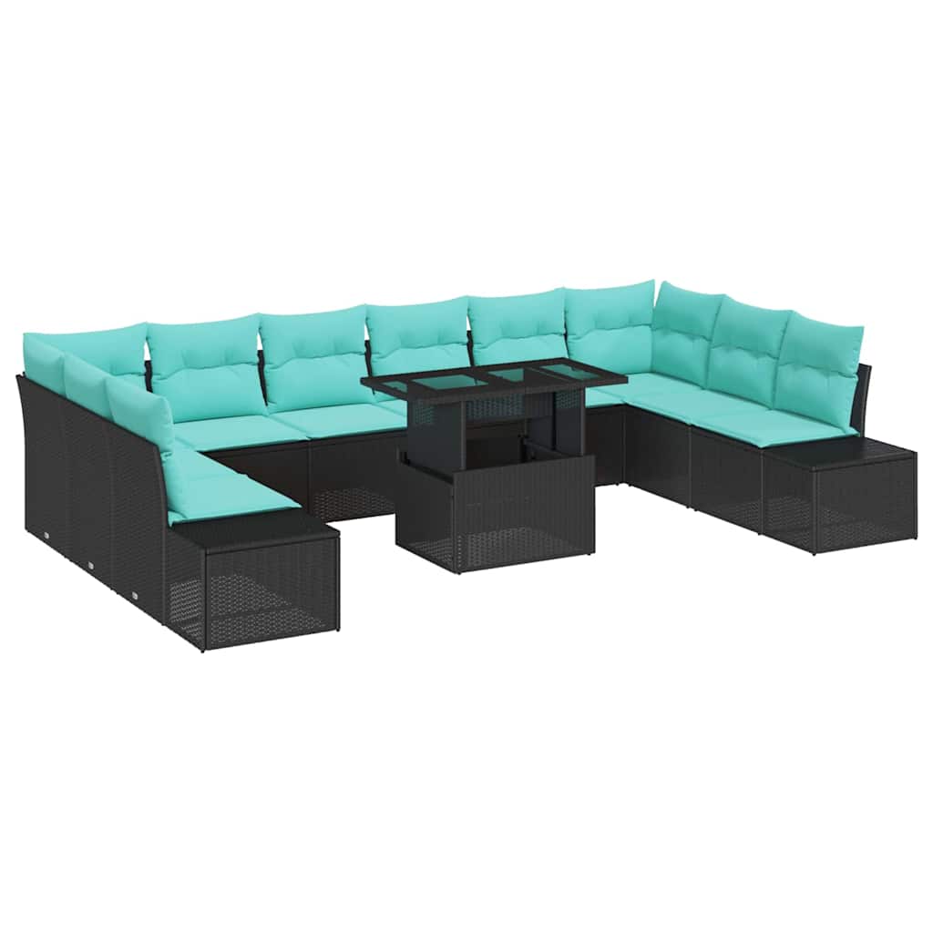 Havesofa Sæt 11 stk. Sort og Blå polyrattan