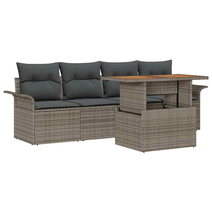 Havesofa Sæt med pude 5 pcs Grå polyrattan