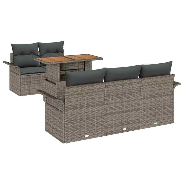 Havesofa Sæt med pude 6 pcs Grå polyrattan