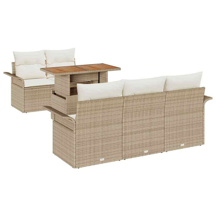 Havesofa Sæt med pude 6 pcs Beige og creme polyrattan