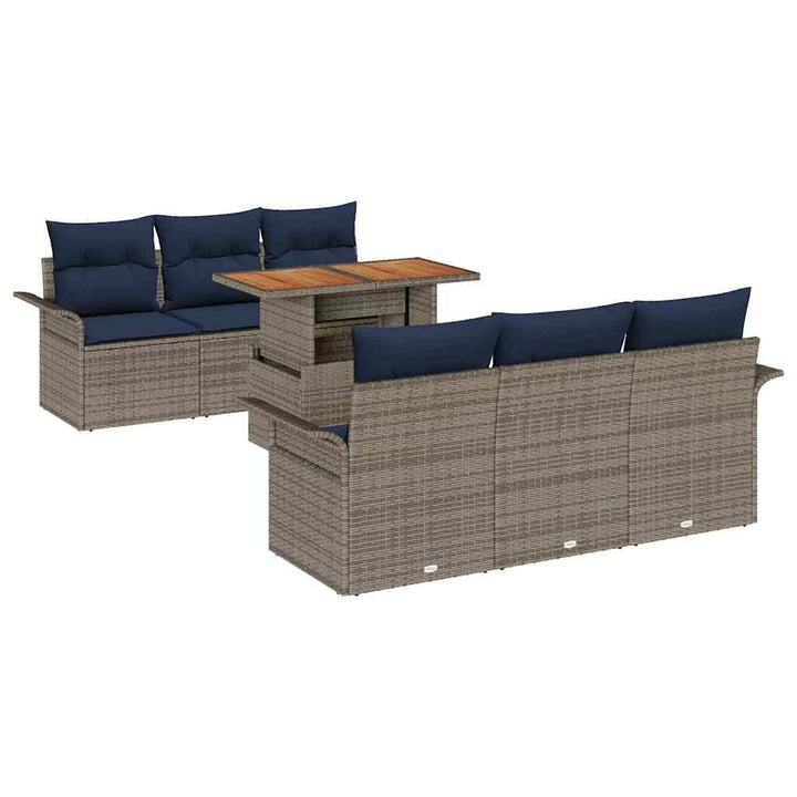 Havesofa Sæt med pude 7 pcs Grå og Marineblå polyrattan