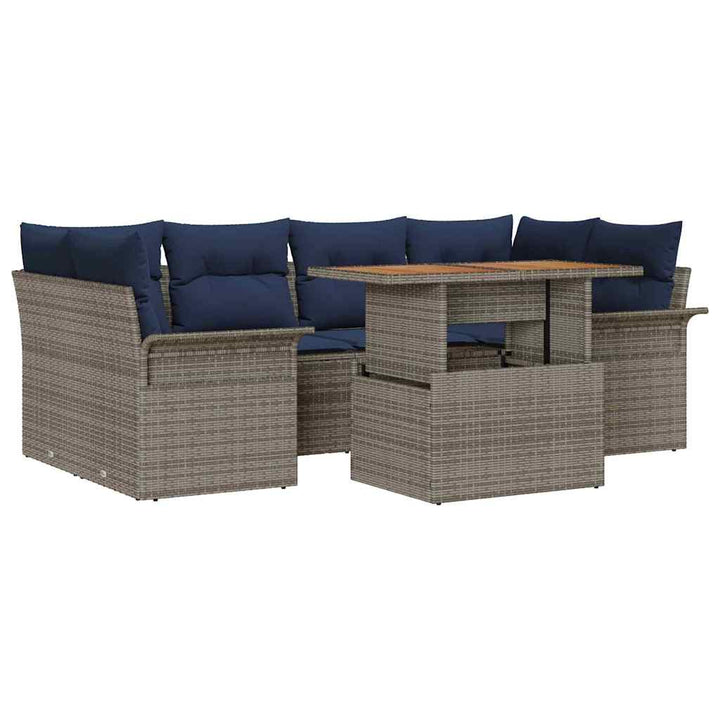 Havesofa Sæt med pude 7 pcs grå og marineblå