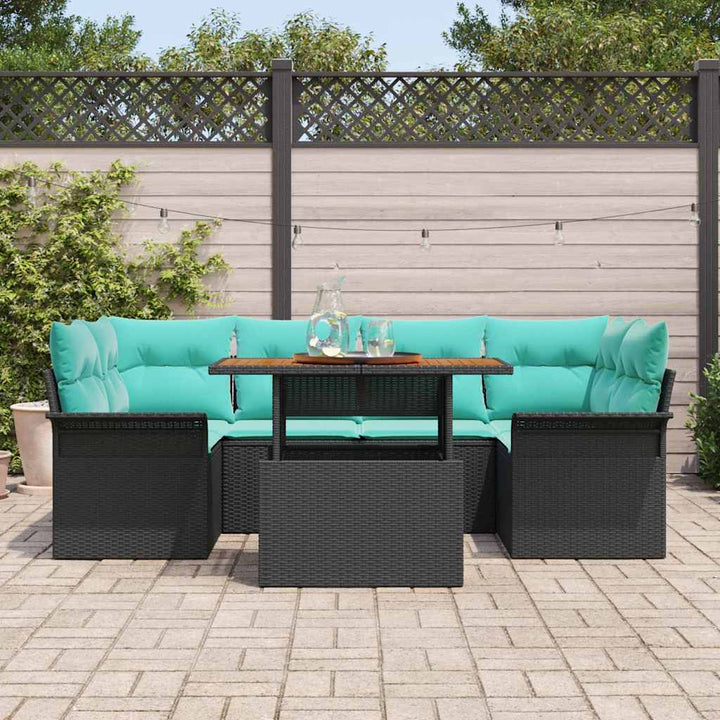 Havesofa Sæt med pude 7 pcs Sort og blå
