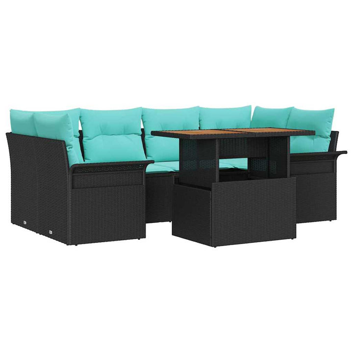 Havesofa Sæt med pude 7 pcs Sort og blå
