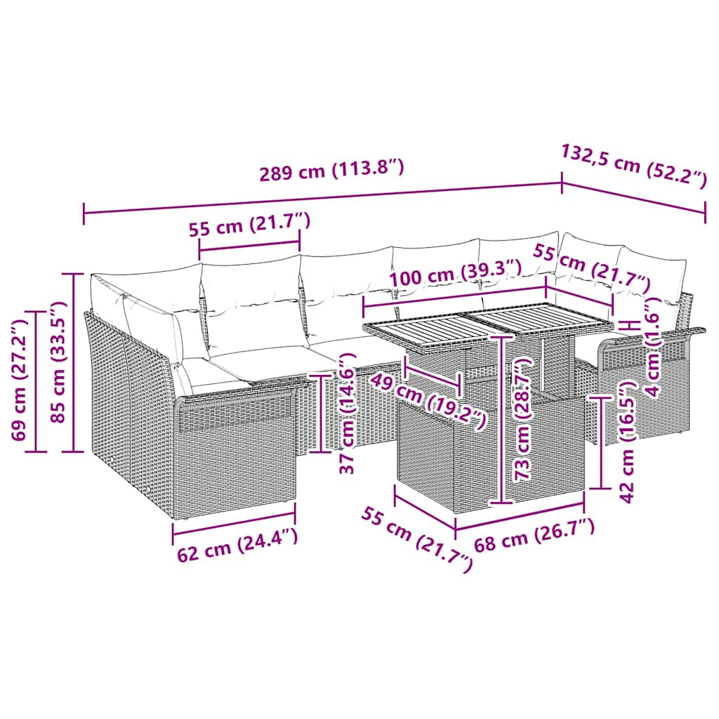 Havesofa Sæt med pude 8 pcs Sort
