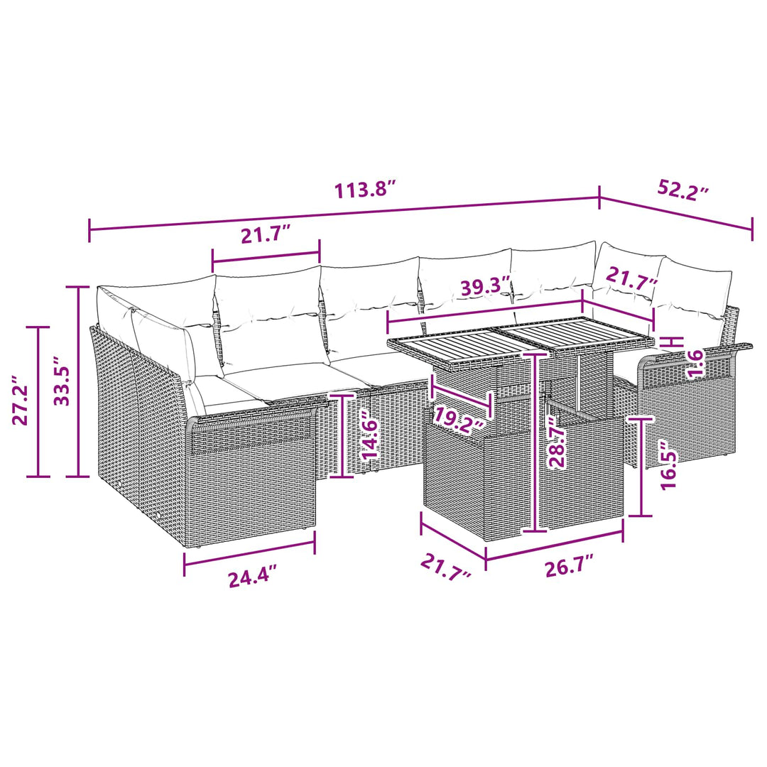 Havesofa Sæt med pude 8 pcs Grå og Marineblå polyrattan