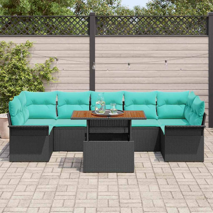 Havesofa Sæt med pude 8 pcs Sort og Blå polyrattan
