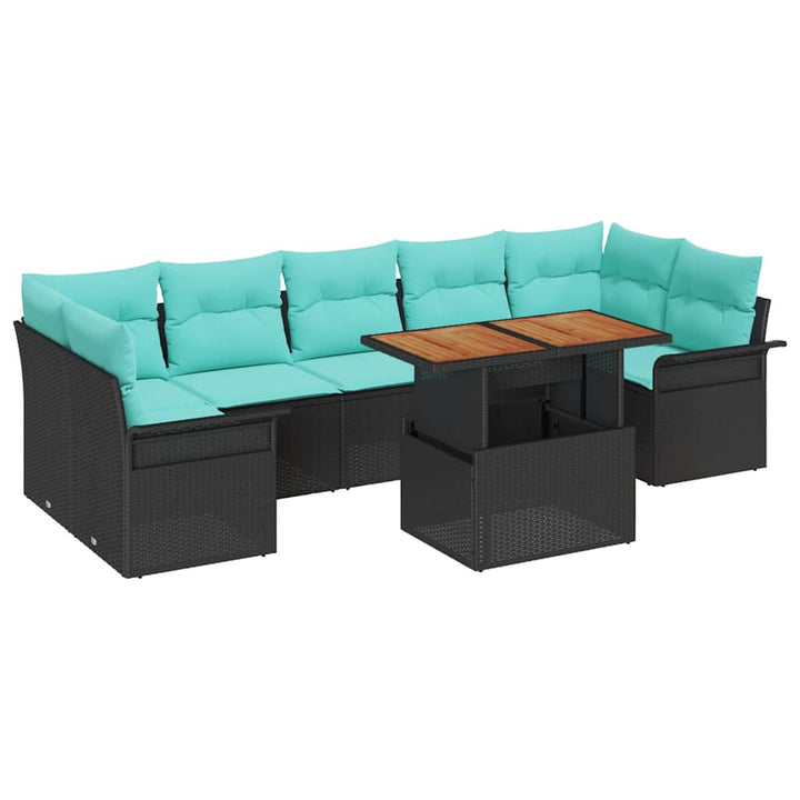 Havesofa Sæt med pude 8 pcs Sort og Blå polyrattan