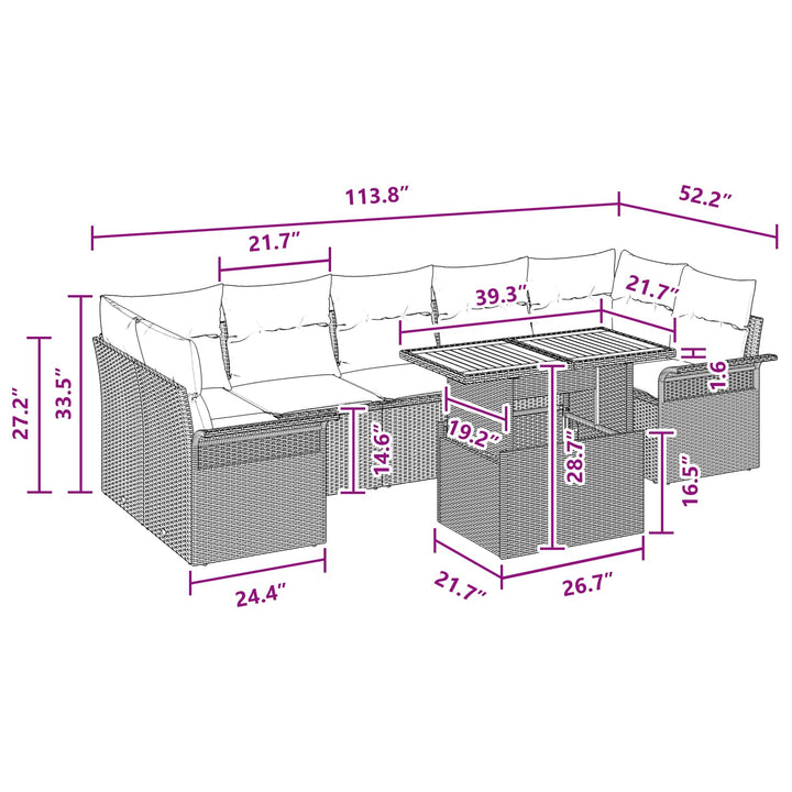 Havesofa Sæt med pude 8 pcs Sort og Blå polyrattan