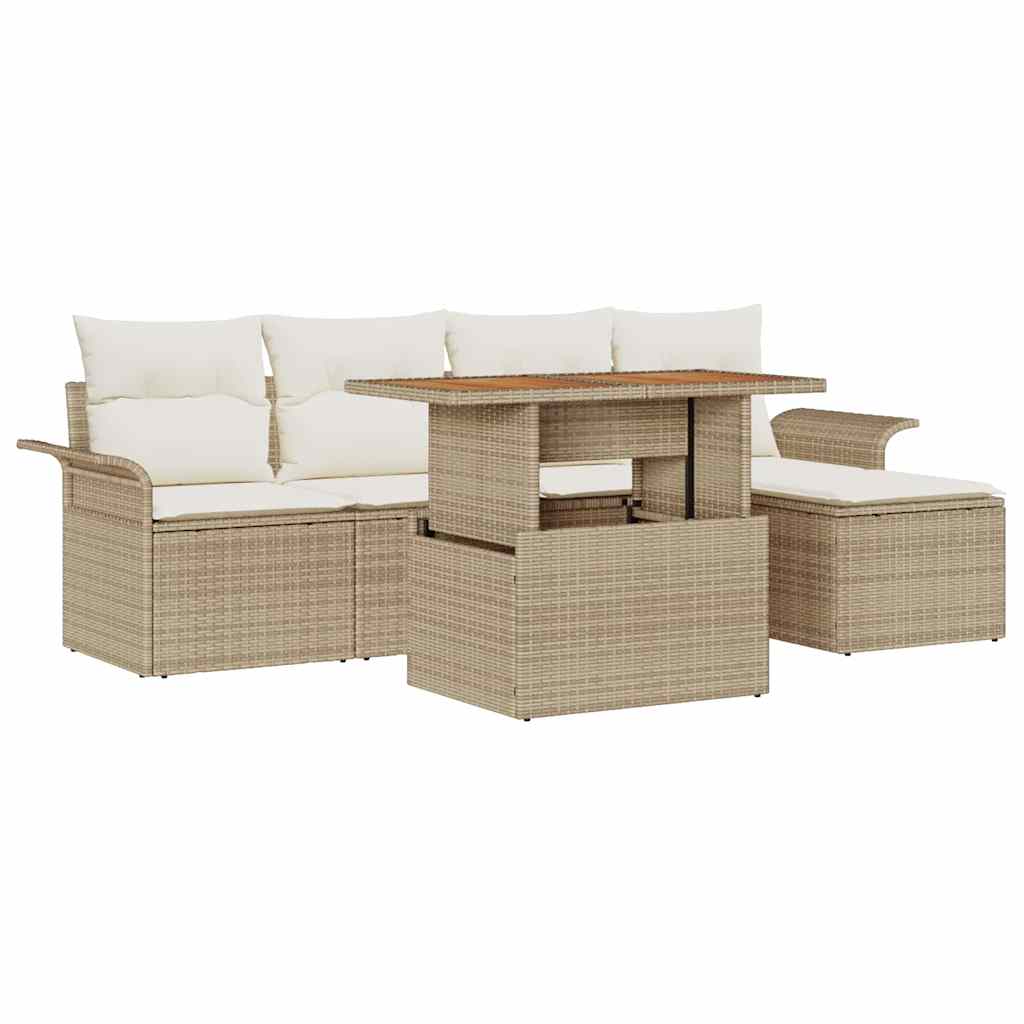 Havesofa Sæt med pude 6 pcs beige og cremefarvet