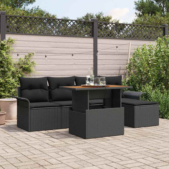 Havesofa Sæt med pude 6 pcs Sort