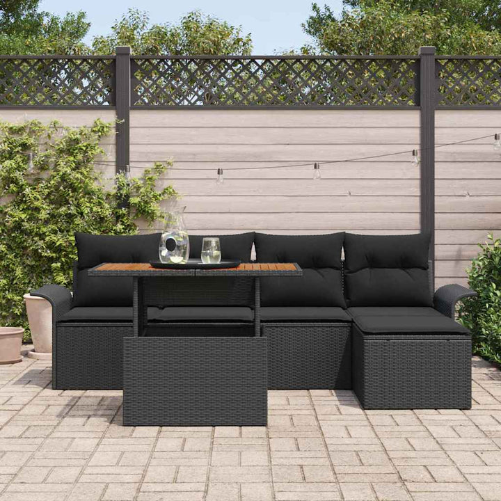 Havesofa Sæt med pude 6 pcs Sort