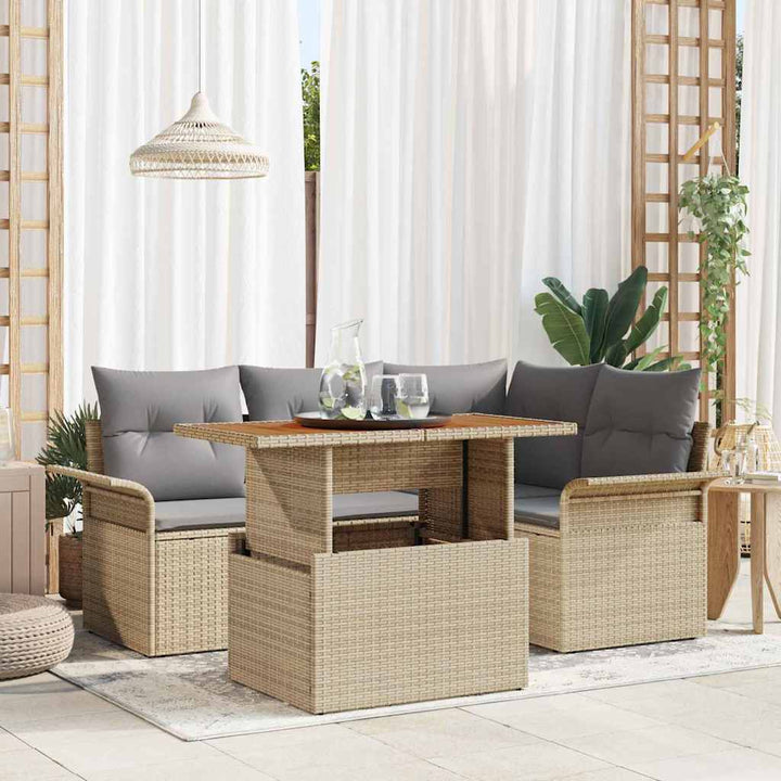 Havesofa Sæt med pude 5 pcs beige og lysegrå