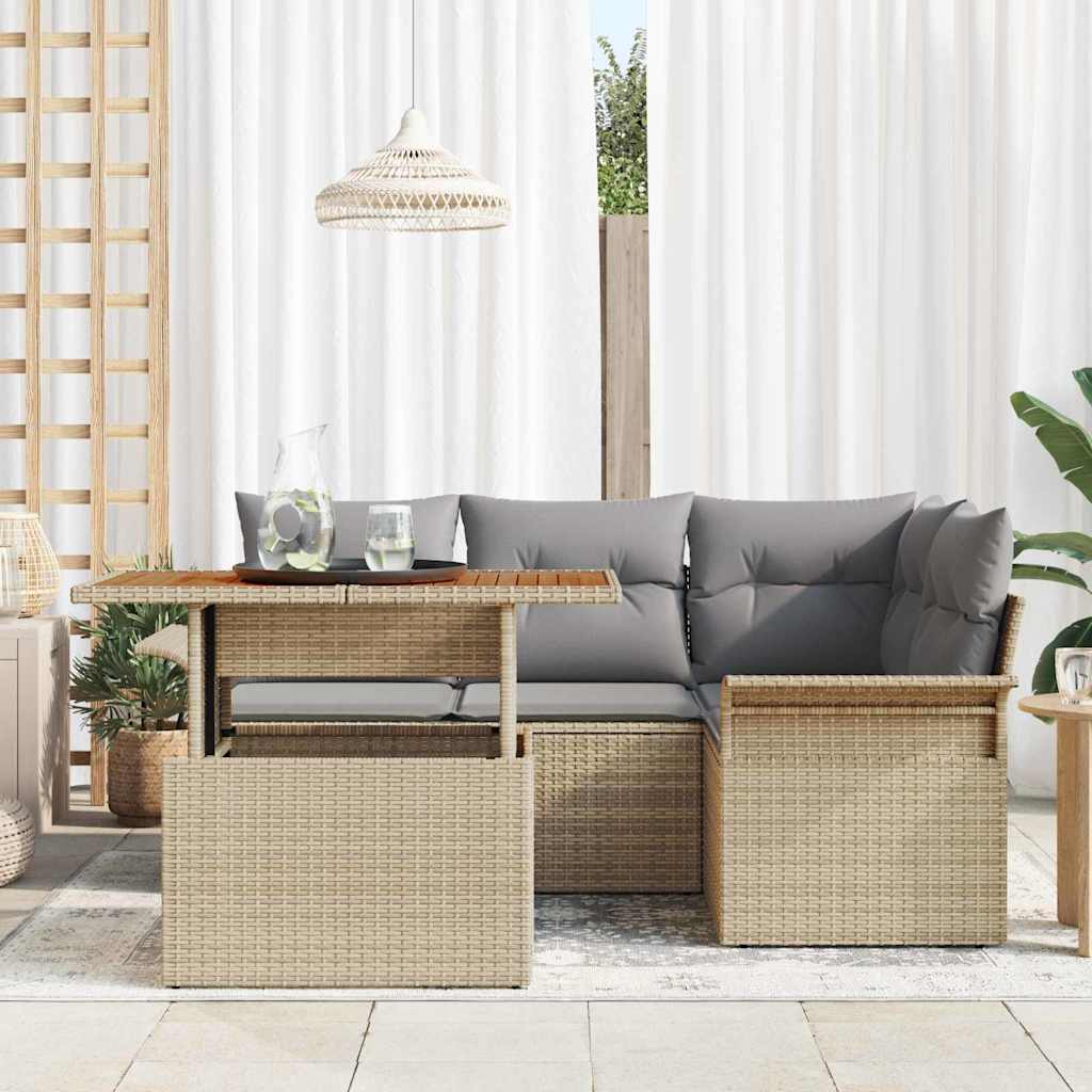 Havesofa Sæt med pude 5 pcs beige og lysegrå