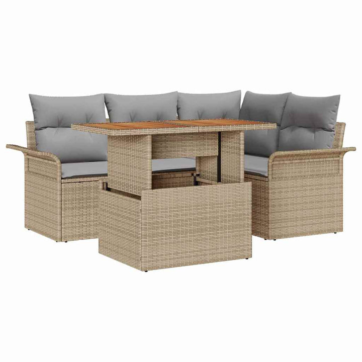 Havesofa Sæt med pude 5 pcs beige og lysegrå