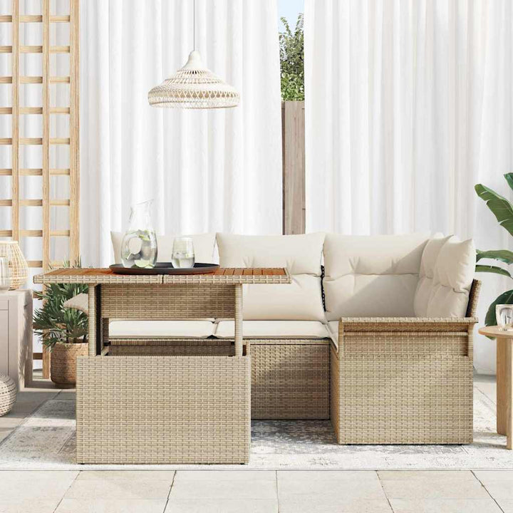 Havesofa Sæt med pude 5 pcs beige og cremefarvet
