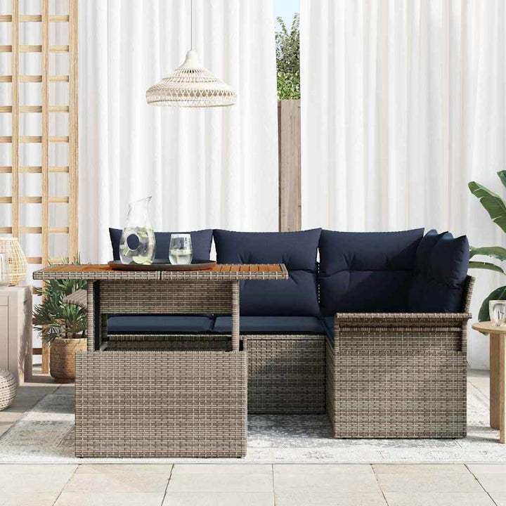 Havesofa Sæt med pude med opbevaring 5 pcs grå og marineblå