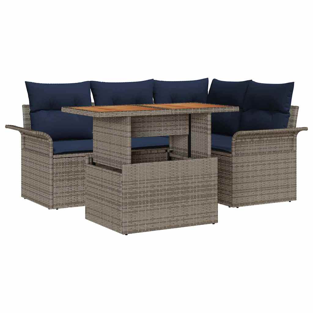 Havesofa Sæt med pude med opbevaring 5 pcs grå og marineblå