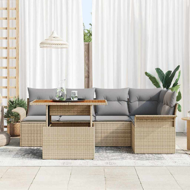 Havesofa Sæt med pude 6 pcs beige og lysegrå