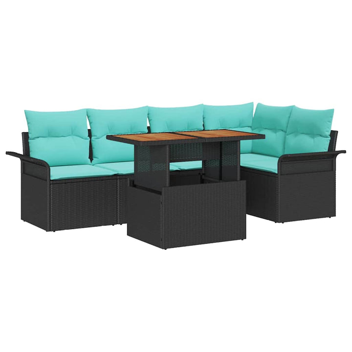 Havesofa Sæt med pude 6 pcs Sort og Blå polyrattan