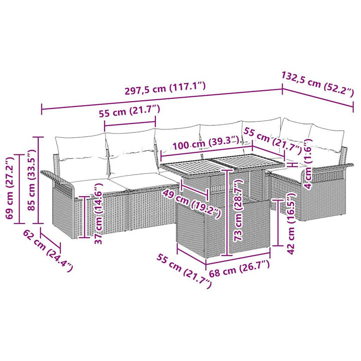 Havesofa Sæt med pude 7 pcs Sort og Cream polyrattan