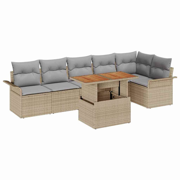 Havesofa Sæt med pude 7 pcs Beige og lys grå polyrattan